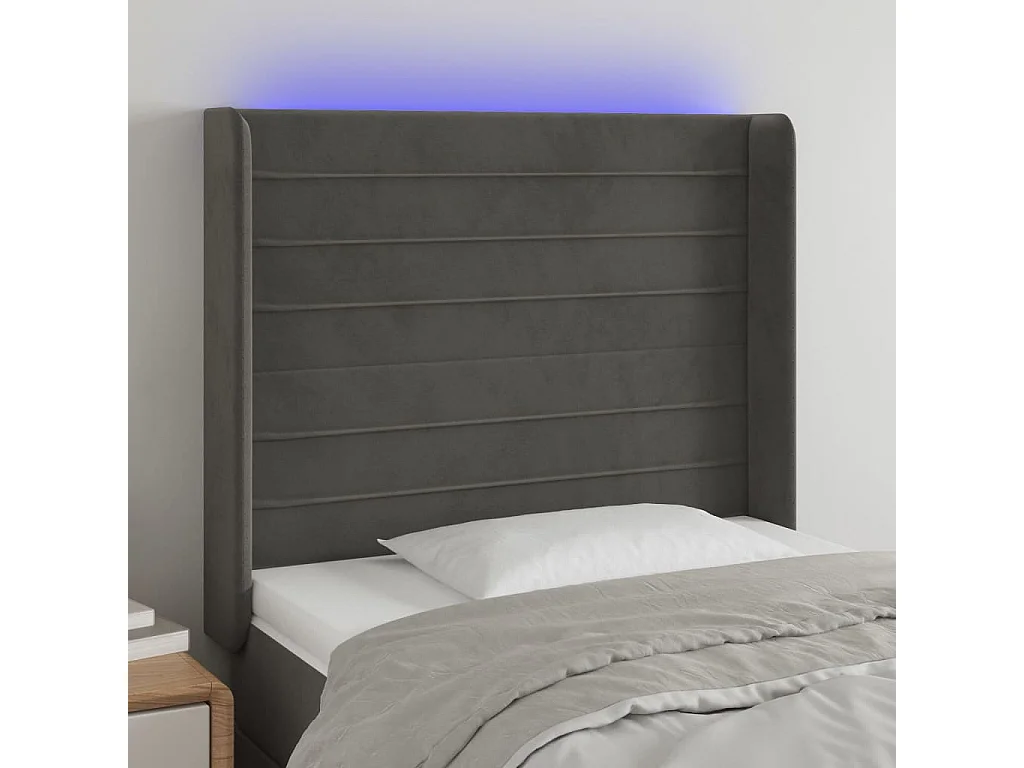 Hoofdbord | Hoofdeinde LED 83x16x118/128 cm fluweel donkergrijs