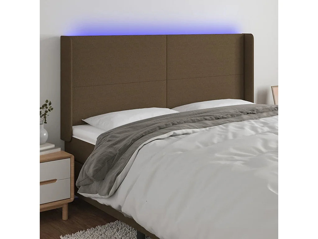 Hoofdbord | Hoofdeinde LED 183x16x118/128 cm stof donkerbruin