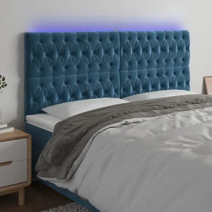 Hoofdbord | Hoofdeinde LED 200x7x118/128 cm fluweel donkerblauw Hoofdbord | Hoofdeinde LED 200x7x118/128 cm fluweel donkerblauw