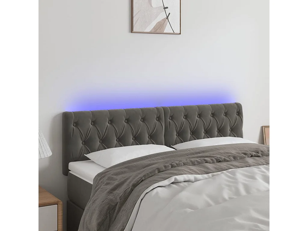 Hoofdbord | Hoofdeinde LED 160x7x78/88 cm fluweel donkergrijs