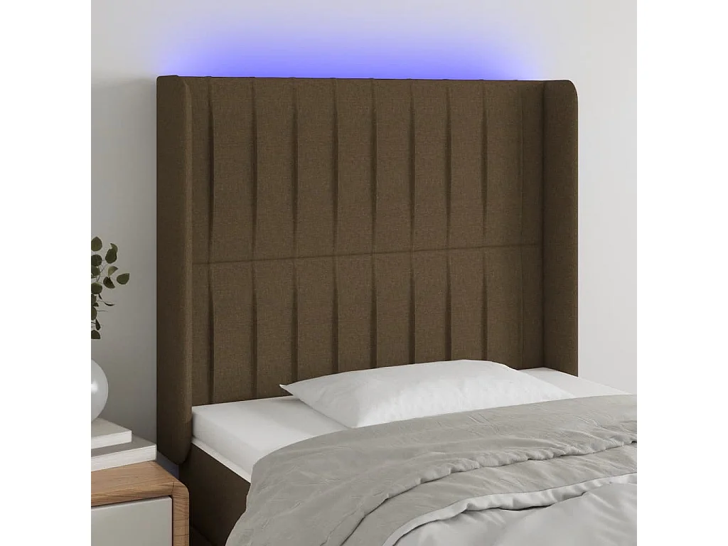 Hoofdbord | Hoofdeinde LED 103x16x118/128 cm stof donkerbruin