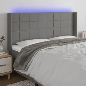 Hoofdbord | Hoofdeinde LED 163x16x118/128 cm stof donkergrijs Hoofdbord | Hoofdeinde LED 163x16x118/128 cm stof donkergrijs