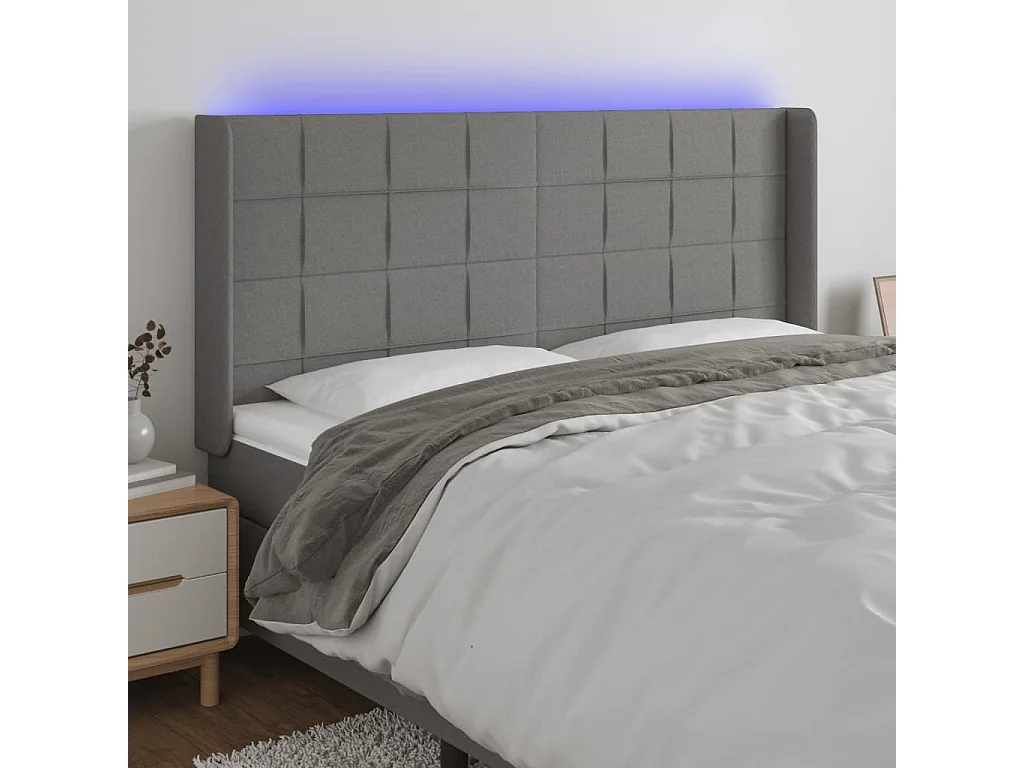 Hoofdbord | Hoofdeinde LED 163x16x118/128 cm stof donkergrijs