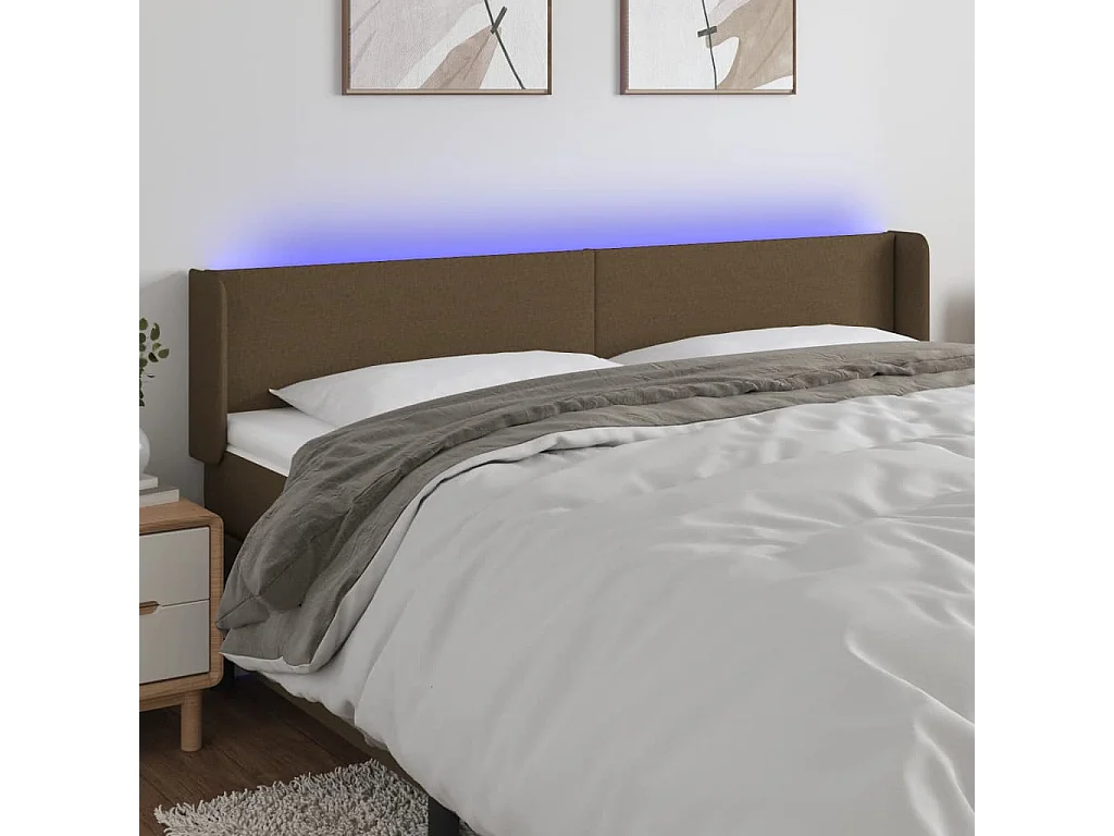 Hoofdbord | Hoofdeinde LED 203x16x78/88 cm stof donkerbruin