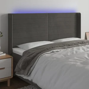 Hoofdbord | Hoofdeinde LED 203x16x118/128 cm fluweel donkergrijs Hoofdbord | Hoofdeinde LED 203x16x118/128 cm fluweel donkergrijs