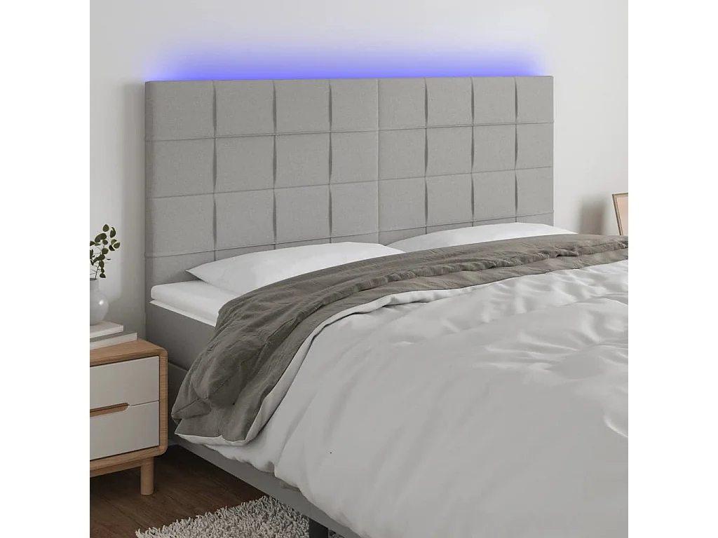 Hoofdbord | Hoofdeinde LED 200x5x118/128 cm stof lichtgrijs