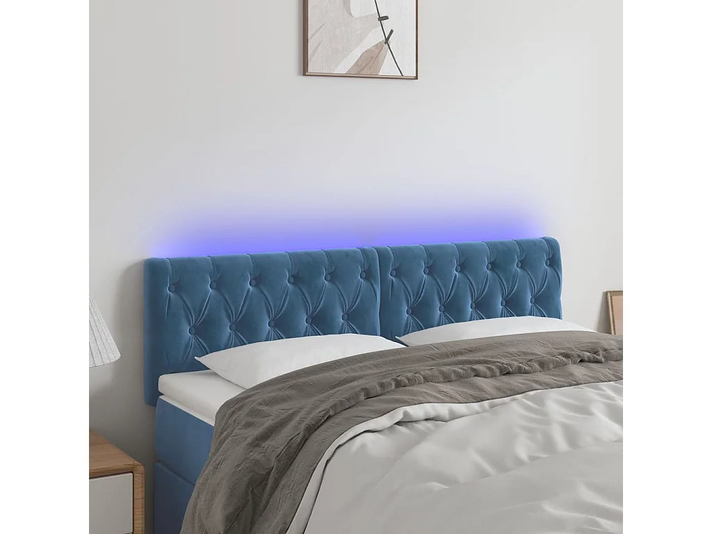 Hoofdbord | Hoofdeinde LED 160x7x78/88 cm fluweel donkerblauw