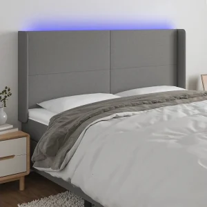 Hoofdbord | Hoofdeinde LED 203x16x118/128 cm stof donkergrijs Hoofdbord | Hoofdeinde LED 203x16x118/128 cm stof donkergrijs