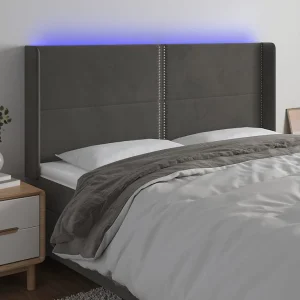 Hoofdbord | Hoofdeinde LED 163x16x118/128 cm fluweel donkergrijs Hoofdbord | Hoofdeinde LED 163x16x118/128 cm fluweel donkergrijs