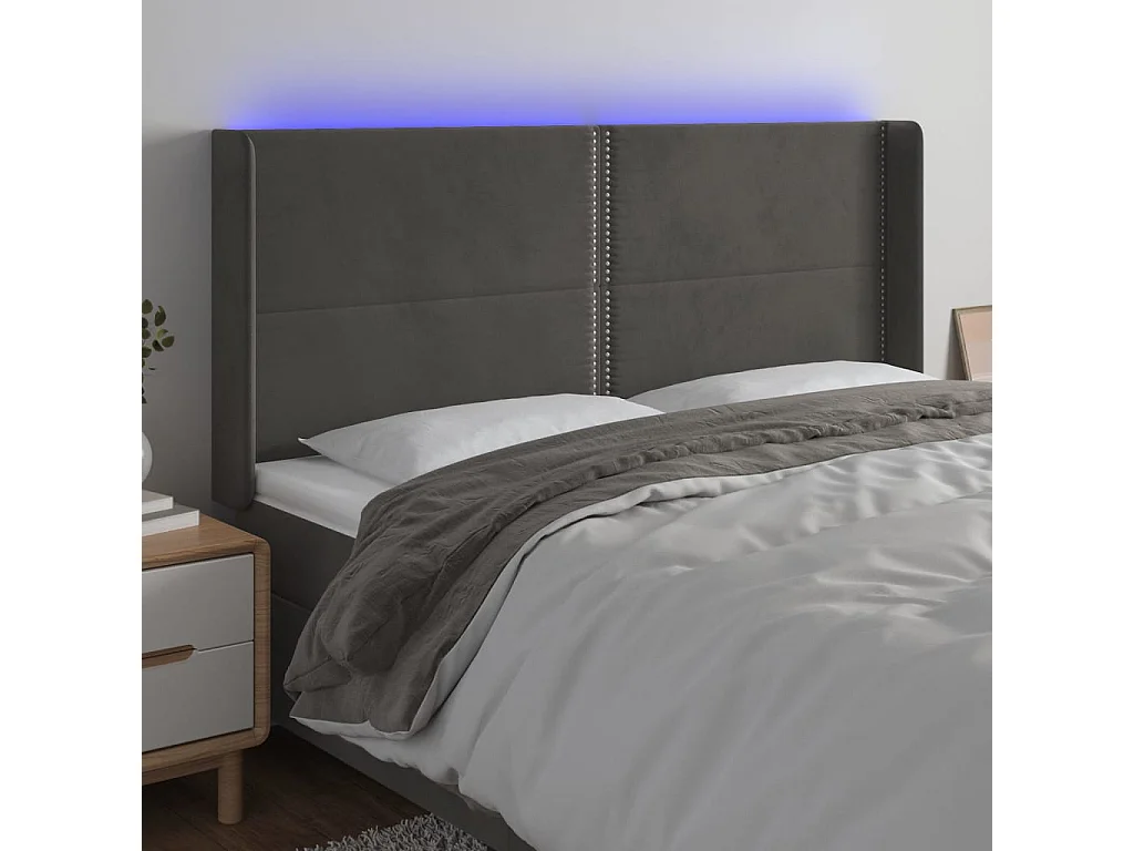 Hoofdbord | Hoofdeinde LED 163x16x118/128 cm fluweel donkergrijs