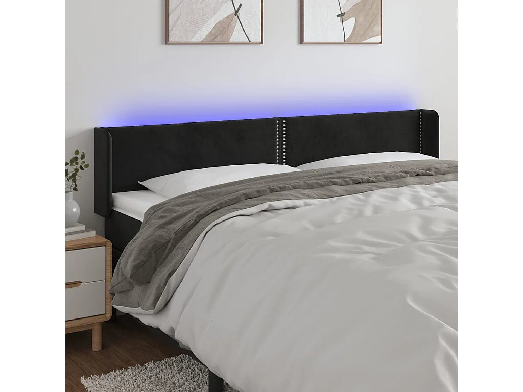 Hoofdbord | Hoofdeinde LED 203x16x78/88 cm fluweel zwart