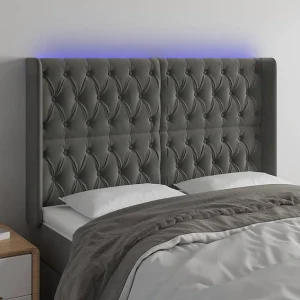 Hoofdbord | Hoofdeinde LED 147x16x118/128 cm fluweel donkergrijs