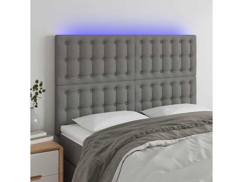 Hoofdbord | Hoofdeinde LED 144x5x118/128 cm stof donkergrijs