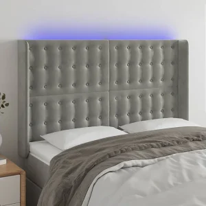 Hoofdbord | Hoofdeinde LED 147x16x118/128 cm fluweel lichtgrijs