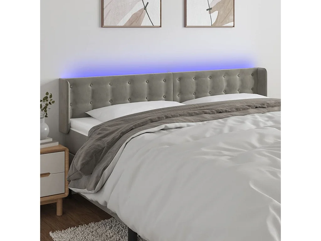 Hoofdbord | Hoofdeinde LED 183x16x78/88 cm fluweel lichtgrijs