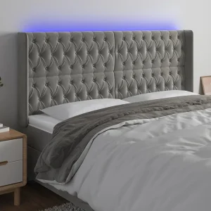 Hoofdbord | Hoofdeinde LED 183x16x118/128 cm fluweel lichtgrijs