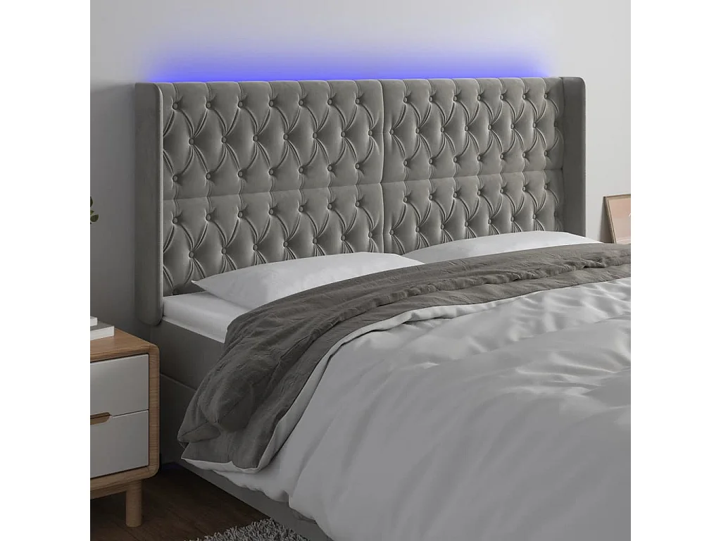 Hoofdbord | Hoofdeinde LED 183x16x118/128 cm fluweel lichtgrijs
