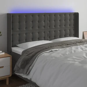 Hoofdbord | Hoofdeinde LED 163x16x118/128 cm fluweel donkergrijs Hoofdbord | Hoofdeinde LED 163x16x118/128 cm fluweel donkergrijs