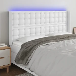 Hoofdbord | Hoofdeinde LED 203x16x118/128 cm kunstleer wit Hoofdbord | Hoofdeinde LED 203x16x118/128 cm kunstleer wit