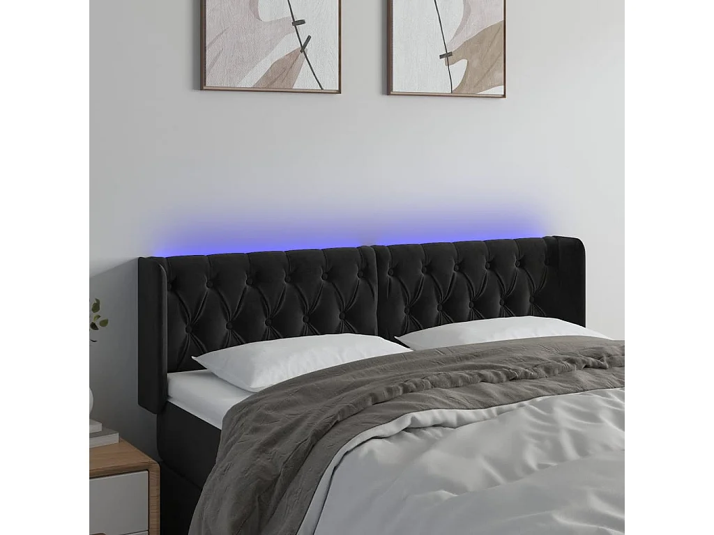 Hoofdbord | Hoofdeinde LED 147x16x78/88 cm fluweel zwart