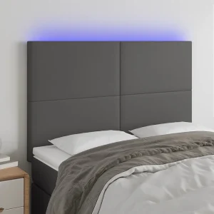 Hoofdbord | Hoofdeinde LED 144x5x118/128 cm kunstleer grijs Hoofdbord | Hoofdeinde LED 144x5x118/128 cm kunstleer grijs