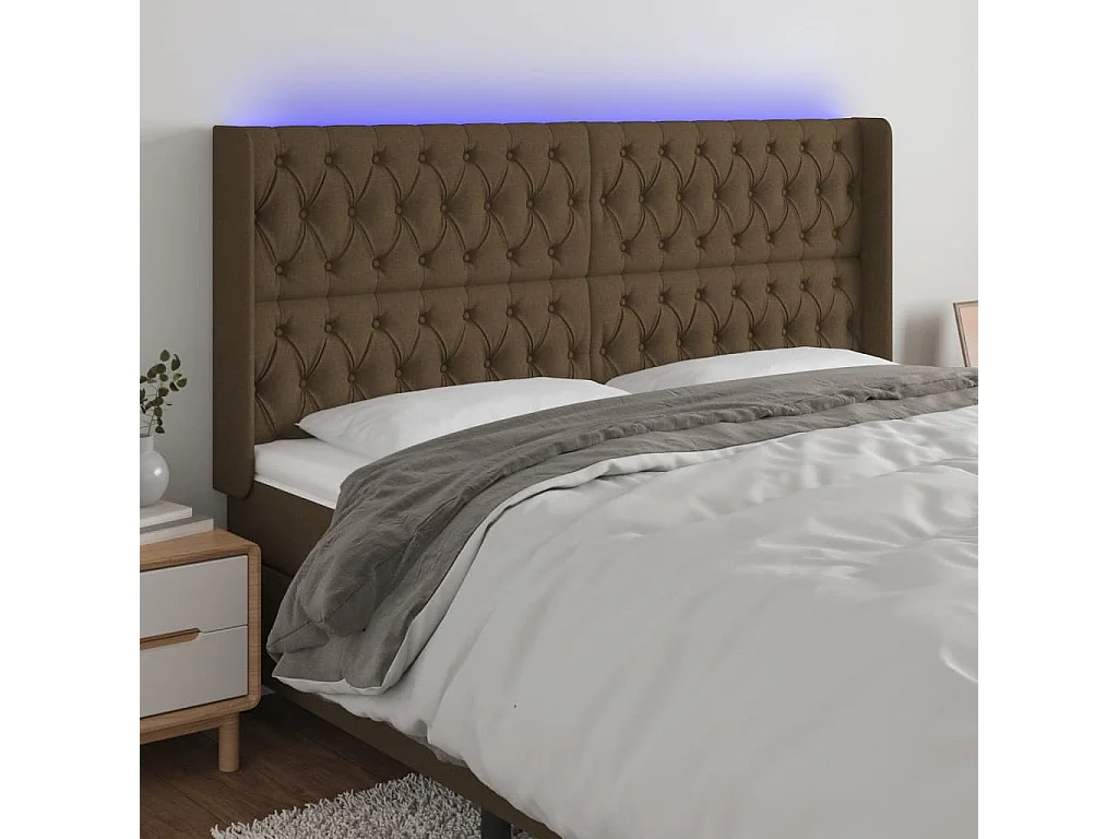 Hoofdbord | Hoofdeinde LED 183x16x118/128 cm stof donkerbruin