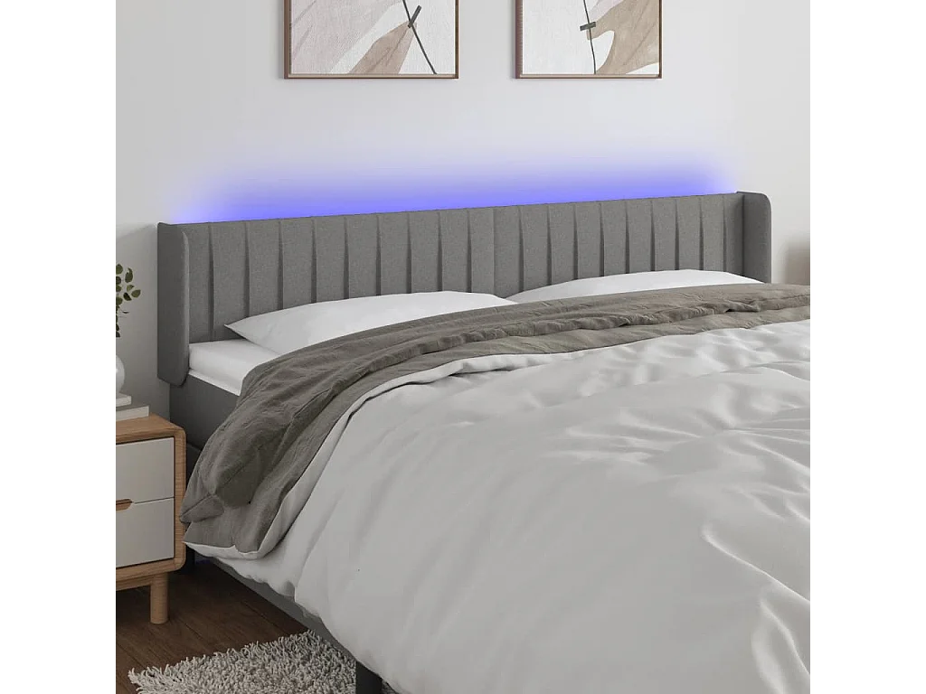 Hoofdbord | Hoofdeinde LED 203x16x78/88 cm stof donkergrijs