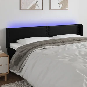 Hoofdbord | Hoofdeinde LED 183x16x78/88 cm kunstleer zwart Hoofdbord | Hoofdeinde LED 183x16x78/88 cm kunstleer zwart