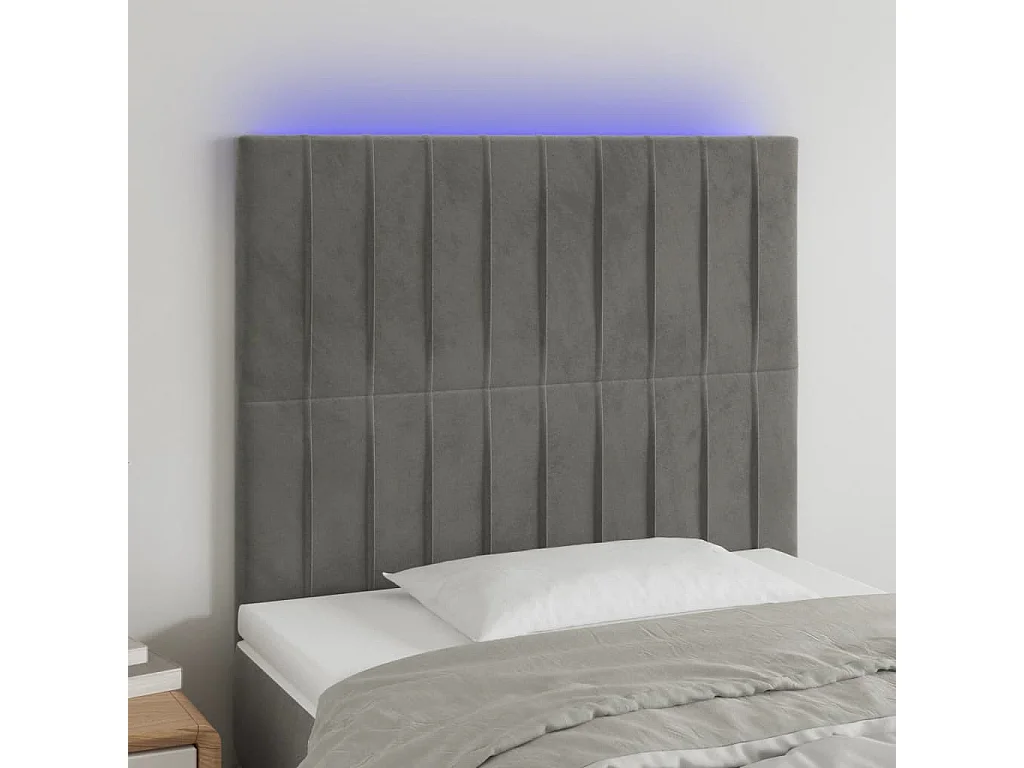 Hoofdbord | Hoofdeinde LED 90x5x118/128 cm fluweel lichtgrijs