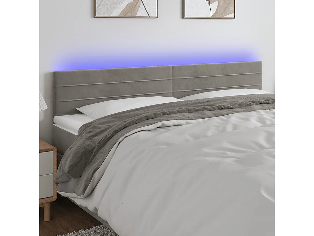 Hoofdbord | Hoofdeinde LED 200x5x78/88 cm fluweel lichtgrijs
