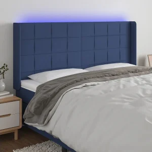 Hoofdbord | Hoofdeinde LED 183x16x118/128 cm stof blauw Hoofdbord | Hoofdeinde LED 183x16x118/128 cm stof blauw