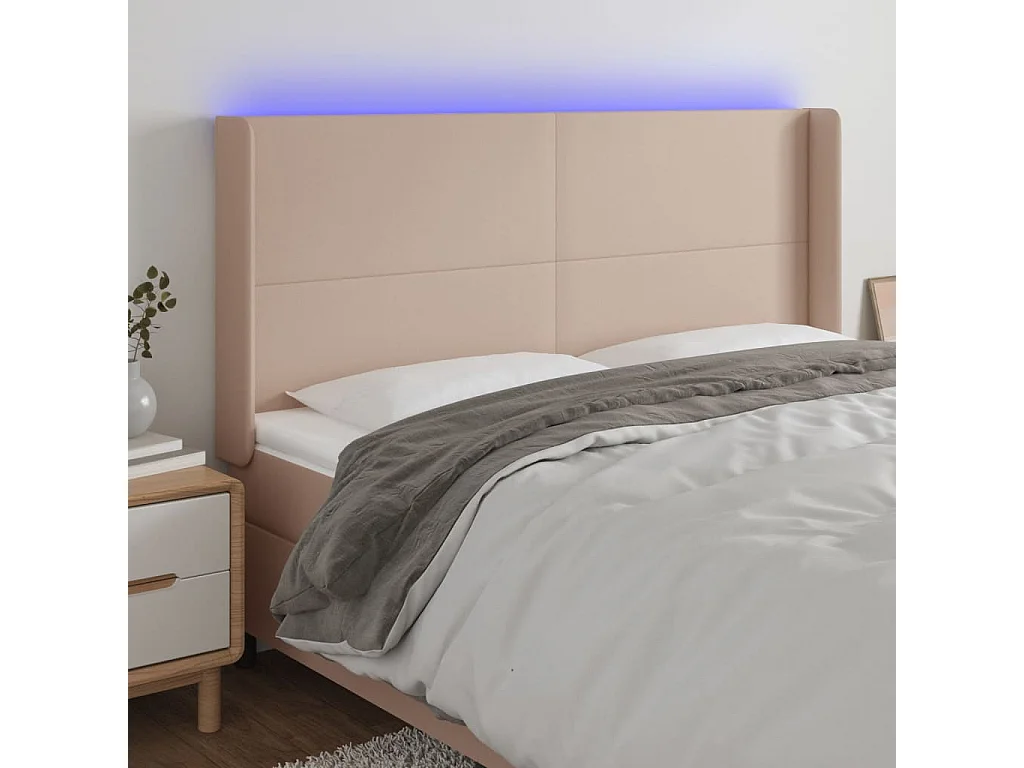 Hoofdbord | Hoofdeinde LED 183x16x118/128 cm kunstleer cappuccinokleurig