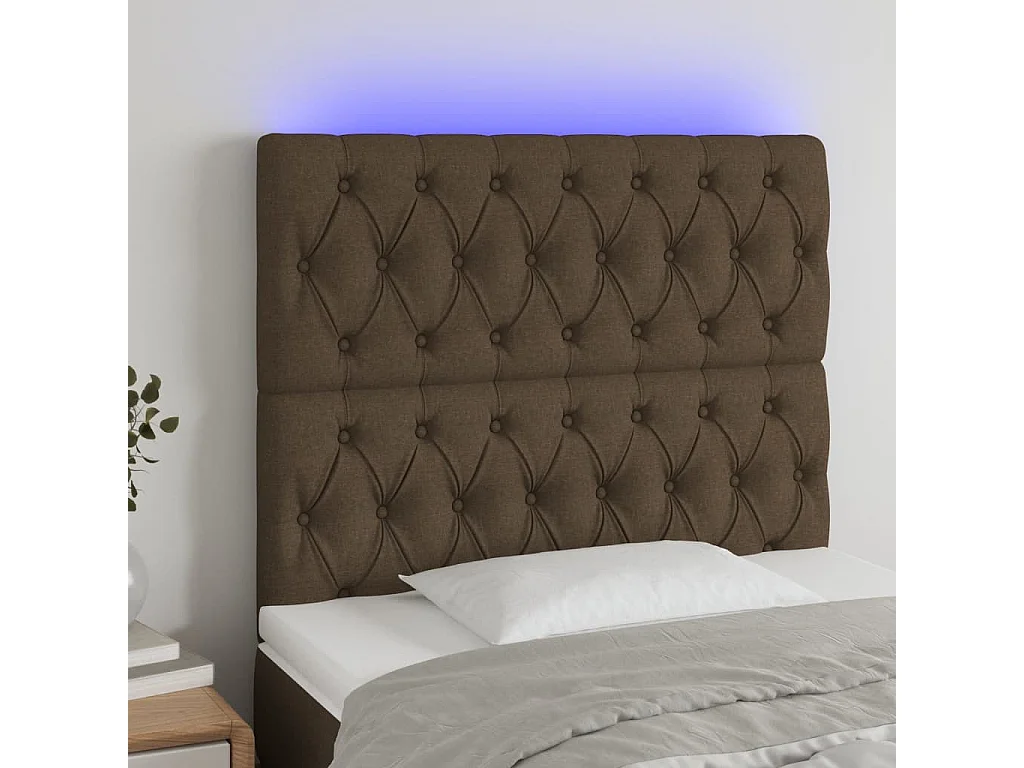 Hoofdbord | Hoofdeinde LED 90x7x118/128 cm stof donkerbruin