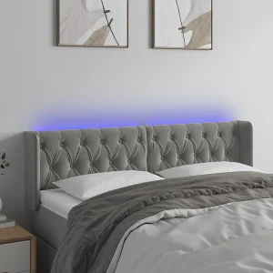 Hoofdbord | Hoofdeinde LED 147x16x78/88 cm fluweel lichtgrijs