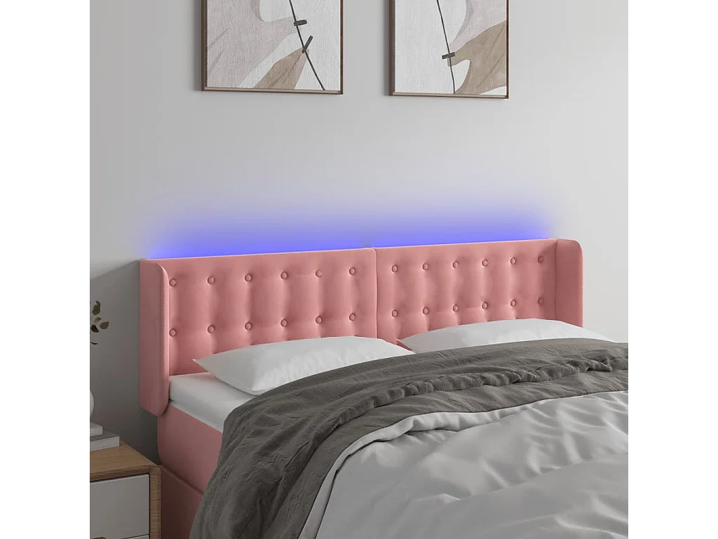 Hoofdbord | Hoofdeinde LED 147x16x78/88 cm fluweel roze