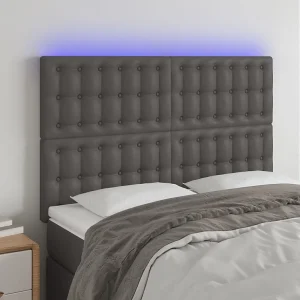 Hoofdbord | Hoofdeinde LED 144x5x118/128 cm kunstleer grijs Hoofdbord | Hoofdeinde LED 144x5x118/128 cm kunstleer grijs