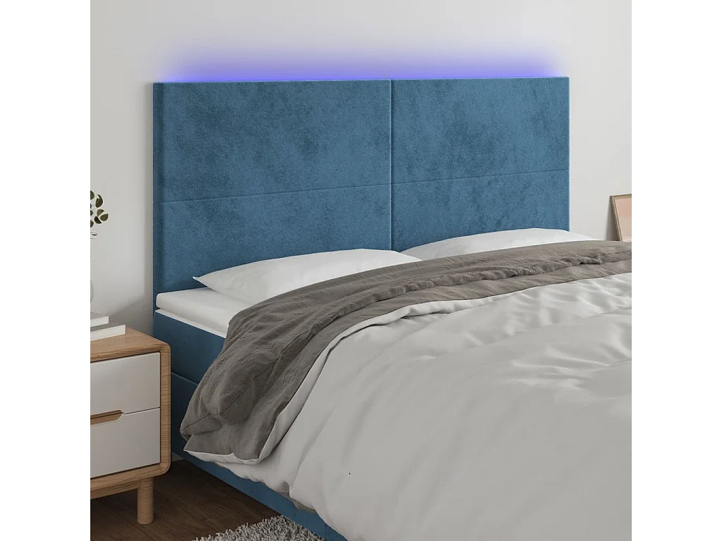 Hoofdbord | Hoofdeinde LED 180x5x118/128 cm fluweel donkerblauw
