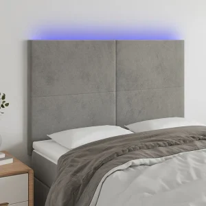 Hoofdbord | Hoofdeinde LED 144x5x118/128 cm fluweel lichtgrijs Hoofdbord | Hoofdeinde LED 144x5x118/128 cm fluweel lichtgrijs