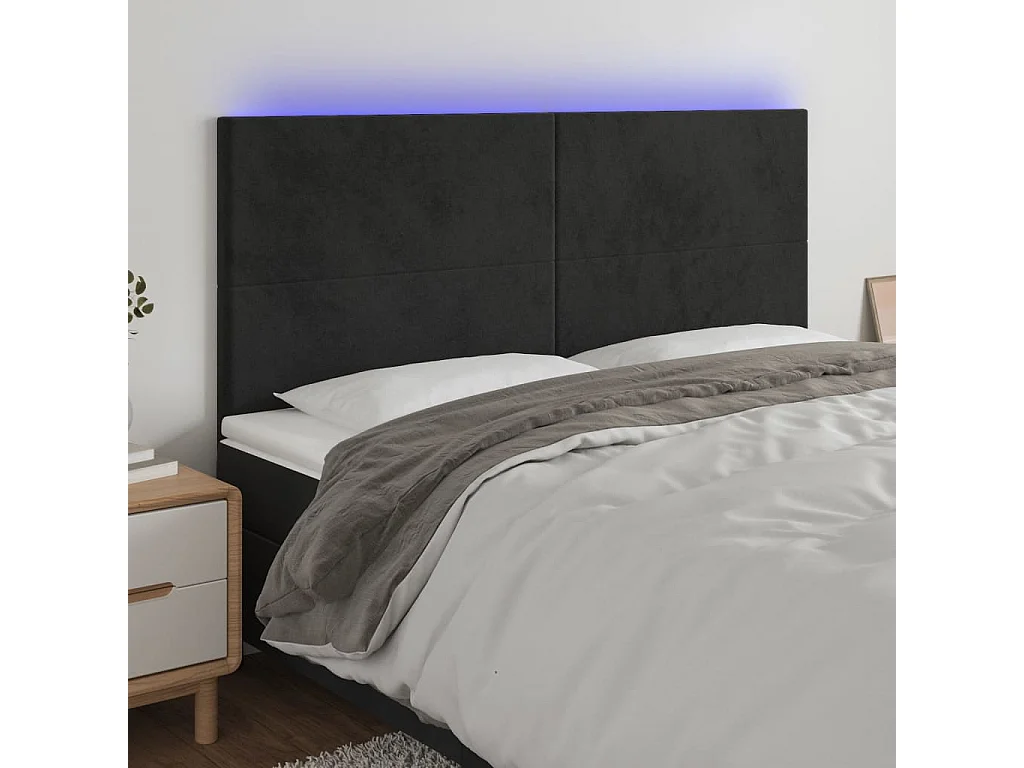 Hoofdbord | Hoofdeinde LED 180x5x118/128 cm fluweel zwart