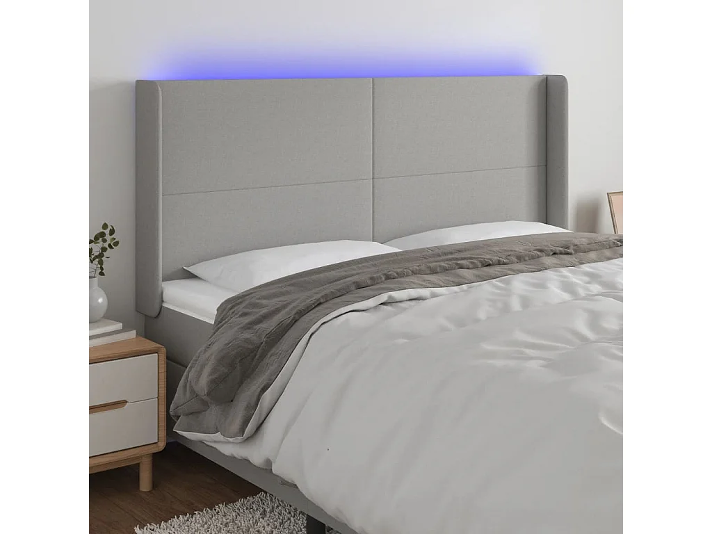 Hoofdbord | Hoofdeinde LED 183x16x118/128 cm stof lichtgrijs
