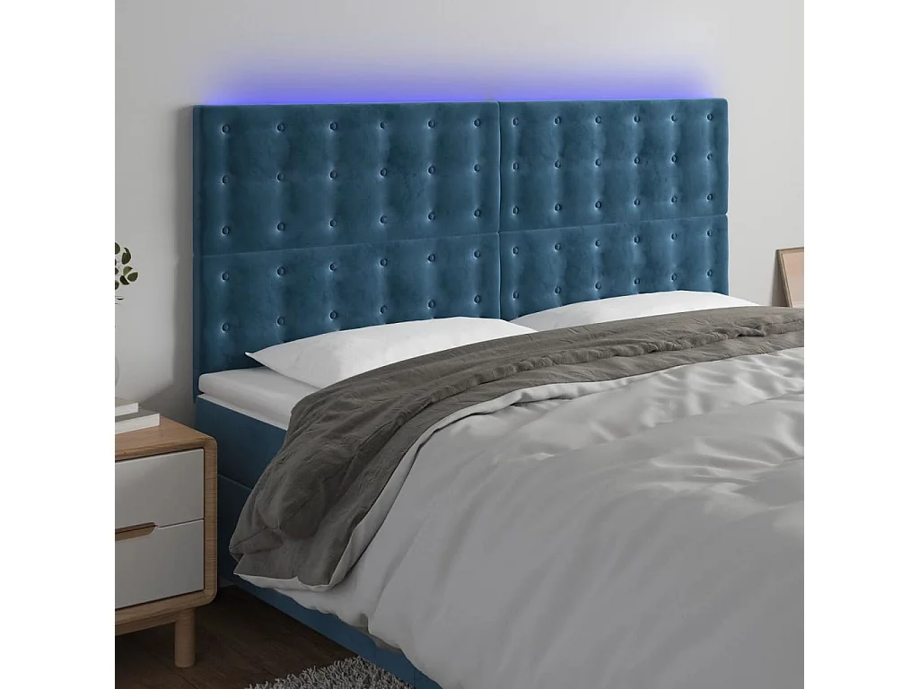 Hoofdbord | Hoofdeinde LED 160x5x118/128 cm fluweel donkerblauw