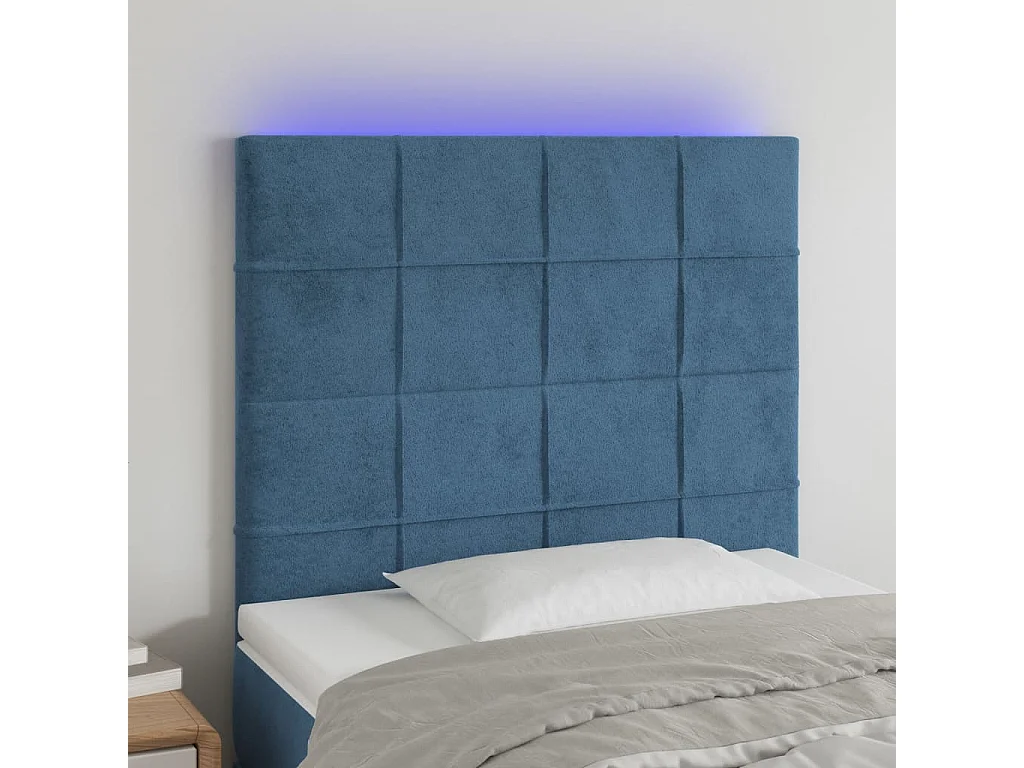 Hoofdbord | Hoofdeinde LED 80x5x118/128 cm fluweel donkerblauw