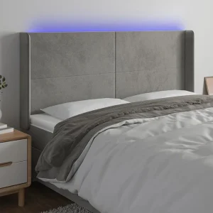 Hoofdbord | Hoofdeinde LED 203x16x118/128 cm fluweel lichtgrijs Hoofdbord | Hoofdeinde LED 203x16x118/128 cm fluweel lichtgrijs