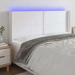 Hoofdbord | Hoofdeinde LED 203x16x118/128 cm kunstleer wit Hoofdbord | Hoofdeinde LED 203x16x118/128 cm kunstleer wit