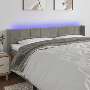 Hoofdbord | Hoofdeinde LED 203x16x78/88 cm fluweel lichtgrijs
