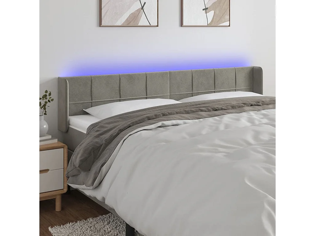 Hoofdbord | Hoofdeinde LED 203x16x78/88 cm fluweel lichtgrijs