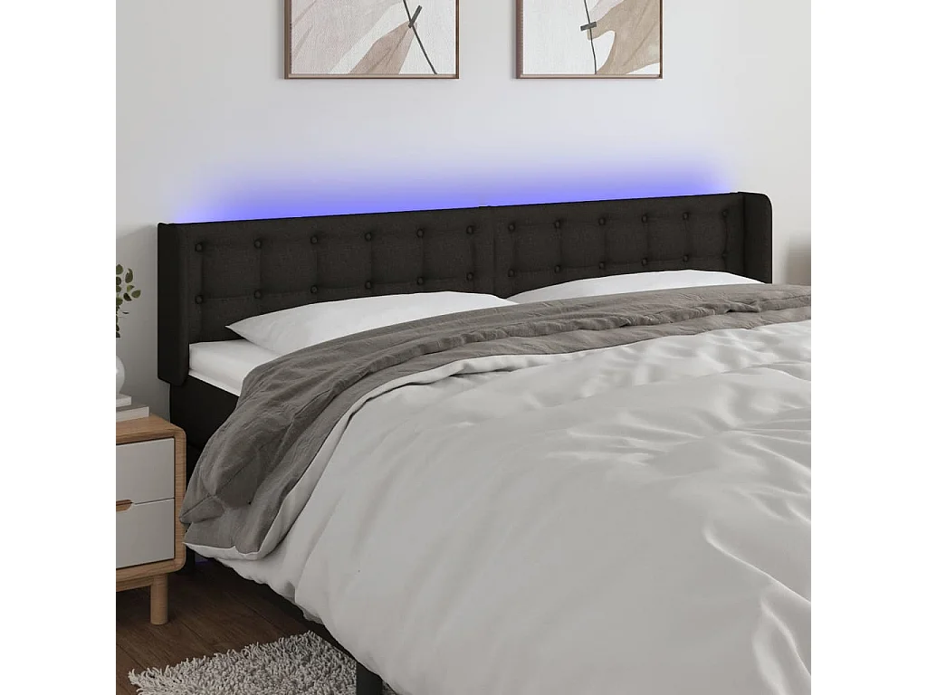 Hoofdbord | Hoofdeinde LED 203x16x78/88 cm stof zwart