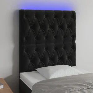 Hoofdbord | Hoofdeinde LED 80x7x118/128 cm fluweel zwart Hoofdbord | Hoofdeinde LED 80x7x118/128 cm fluweel zwart