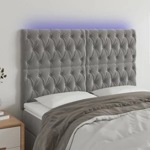 Hoofdbord | Hoofdeinde LED 160x7x118/128 cm fluweel lichtgrijs Hoofdbord | Hoofdeinde LED 160x7x118/128 cm fluweel lichtgrijs