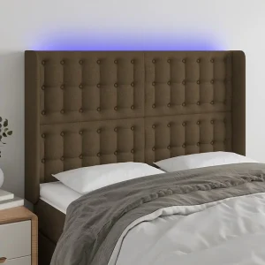 Hoofdbord | Hoofdeinde LED 147x16x118/128 cm stof donkerbruin